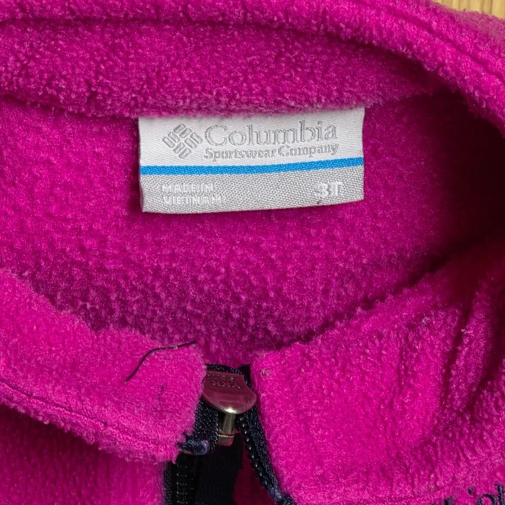 Columbia‎ Full Zip Fleece Jacket Girl's Size 3T Pink Navy Blue
